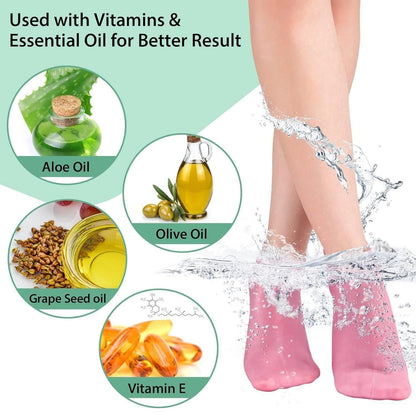 Silicone Moisturizing Socks Anti Slip Aloe Socks for Dry Cracked Feet Women (Pack of 2 Pair)